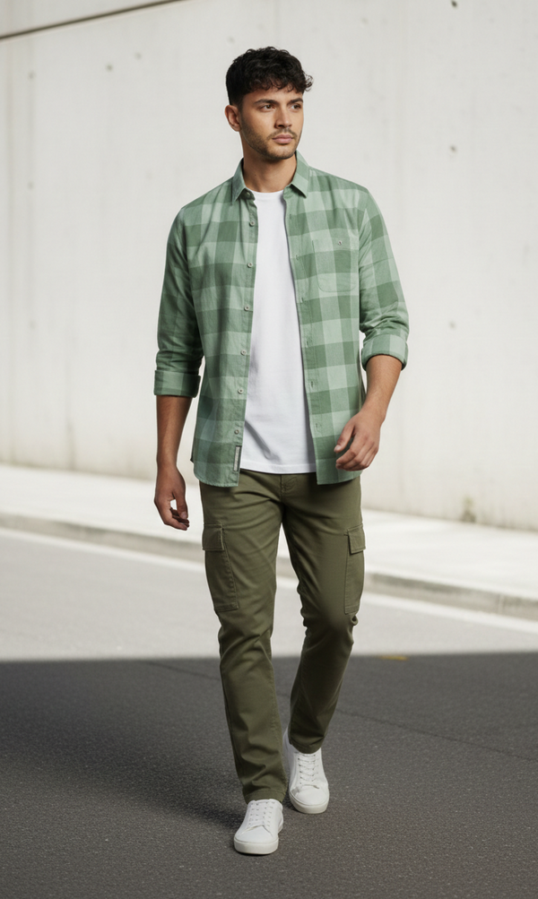 Mint Green Tonal Check Smart Casual Shirt