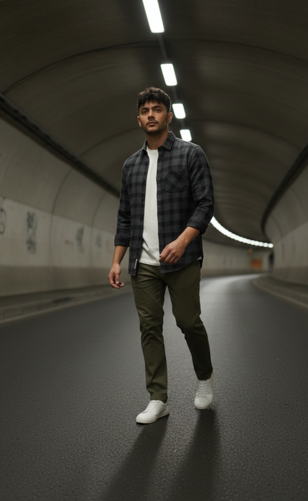 Black Checked Smart Casual Shirt