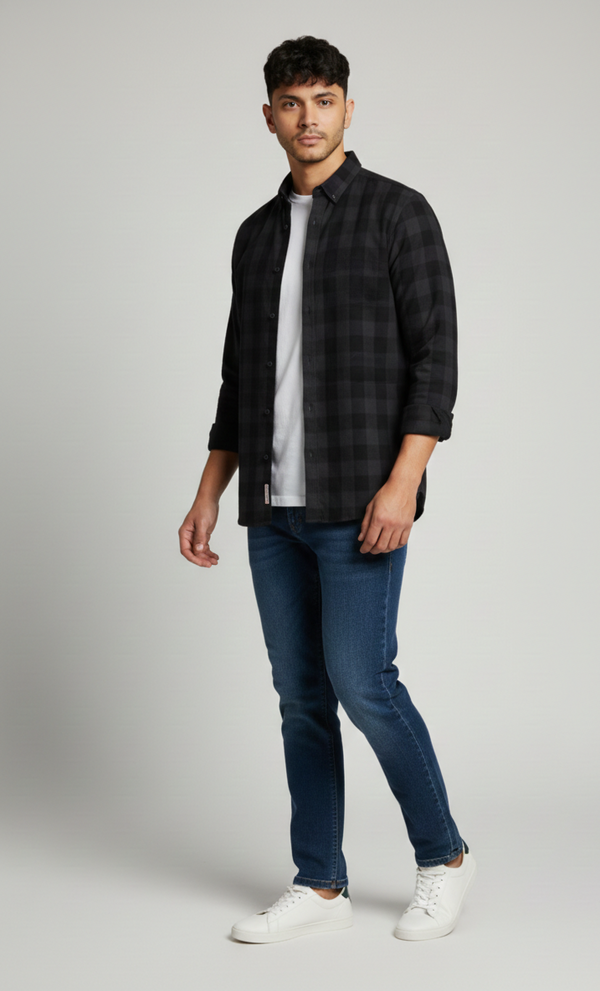 Black Checked Smart Casual Shirt