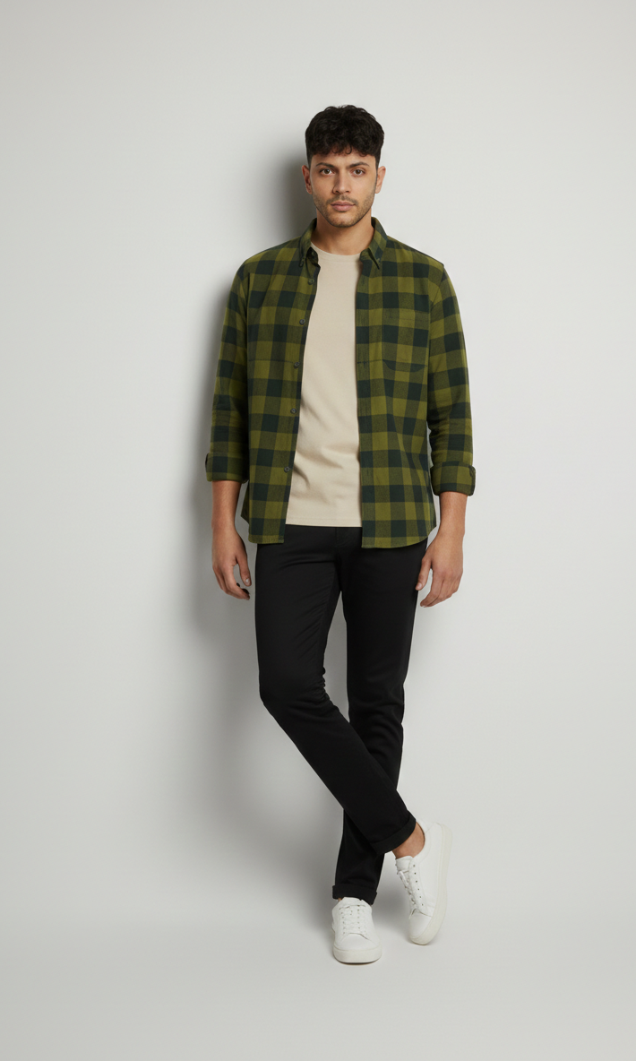 Men’s Olive Green Check Shirt – Refined Casual Wear