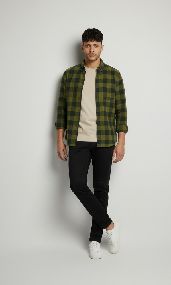 Men’s Olive Green Check Shirt – Refined Casual Wear