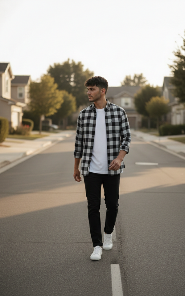 Monochrome Check Smart Casual Shirt – Black & White