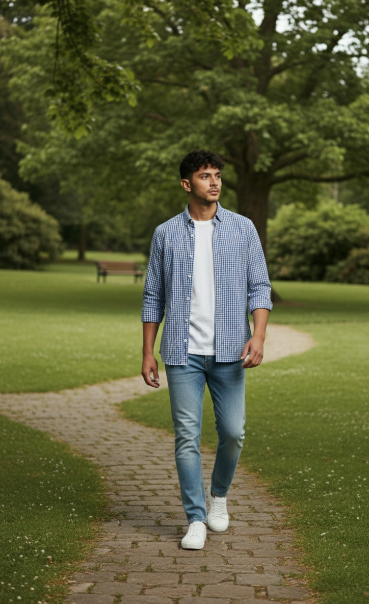 Sky Blue Micro Check Shirt - Modern Smart Fit