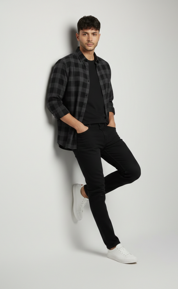 Black Checked Smart Casual Shirt