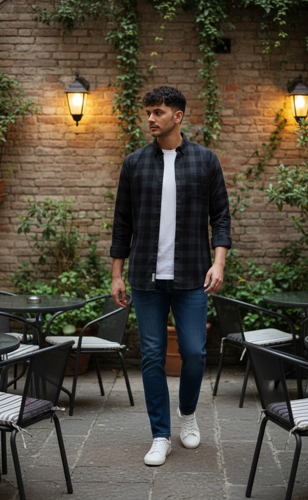 Black Checked Smart Casual Shirt