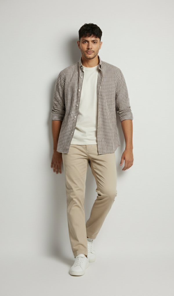 Brown & Ivory Micro Check Smart Casual Shirt