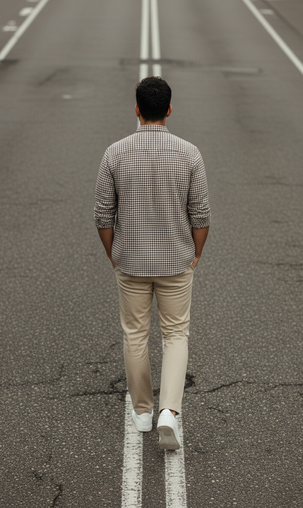 Brown & Ivory Micro Check Smart Casual Shirt