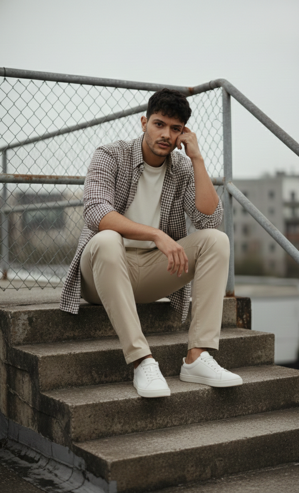 Brown & Ivory Micro Check Smart Casual Shirt