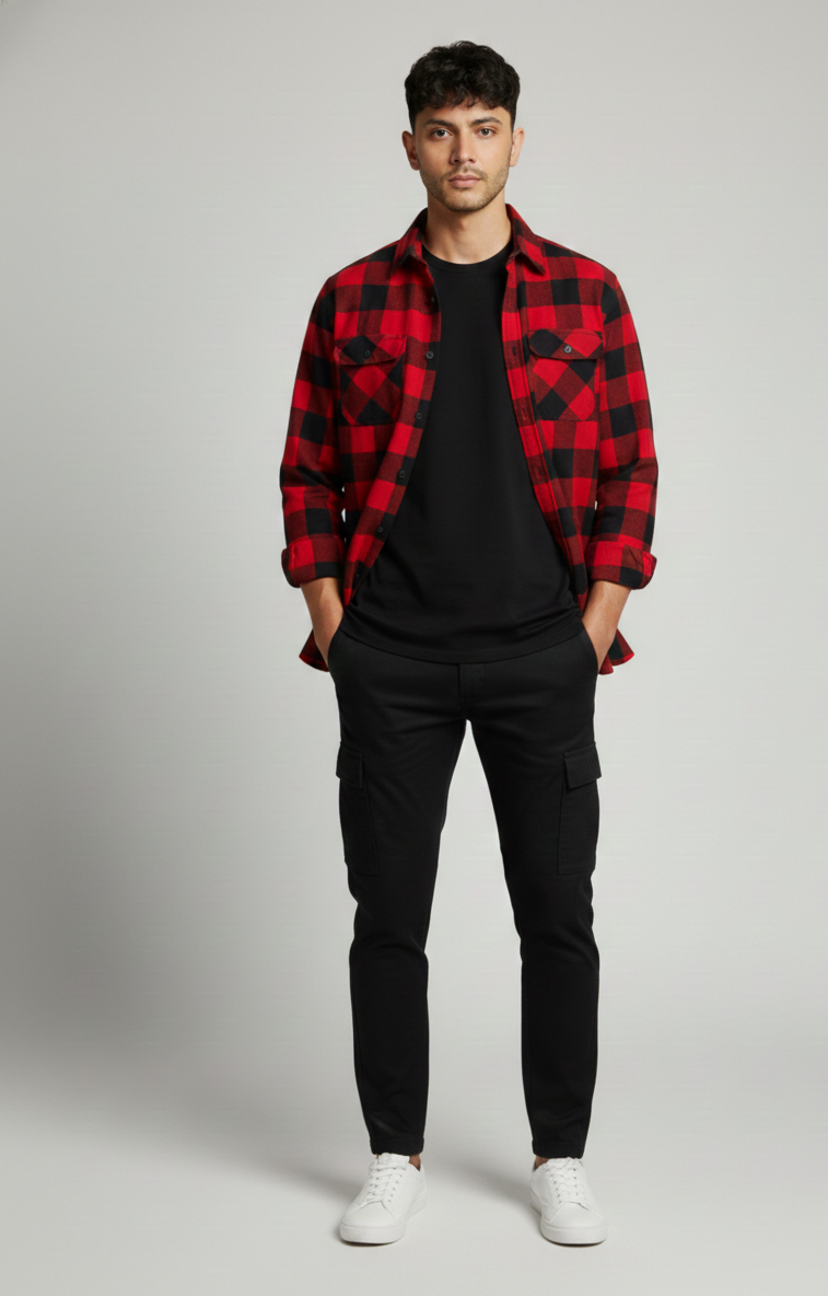 Men’s Red & Black Buffalo Check Shirt – Timeless Casual Style