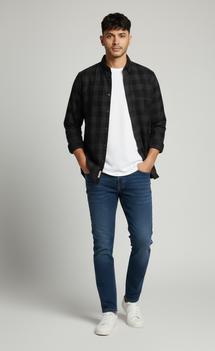 Black Checked Smart Casual Shirt