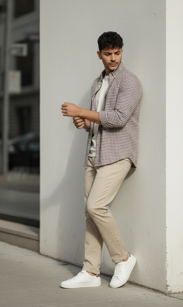 Brown & Ivory Micro Check Smart Casual Shirt