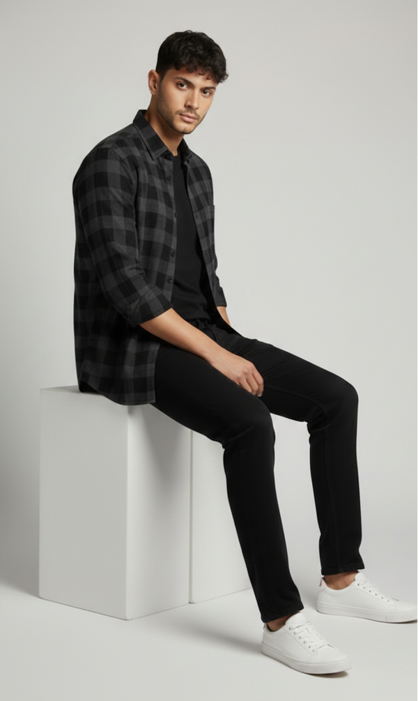 Black Checked Smart Casual Shirt