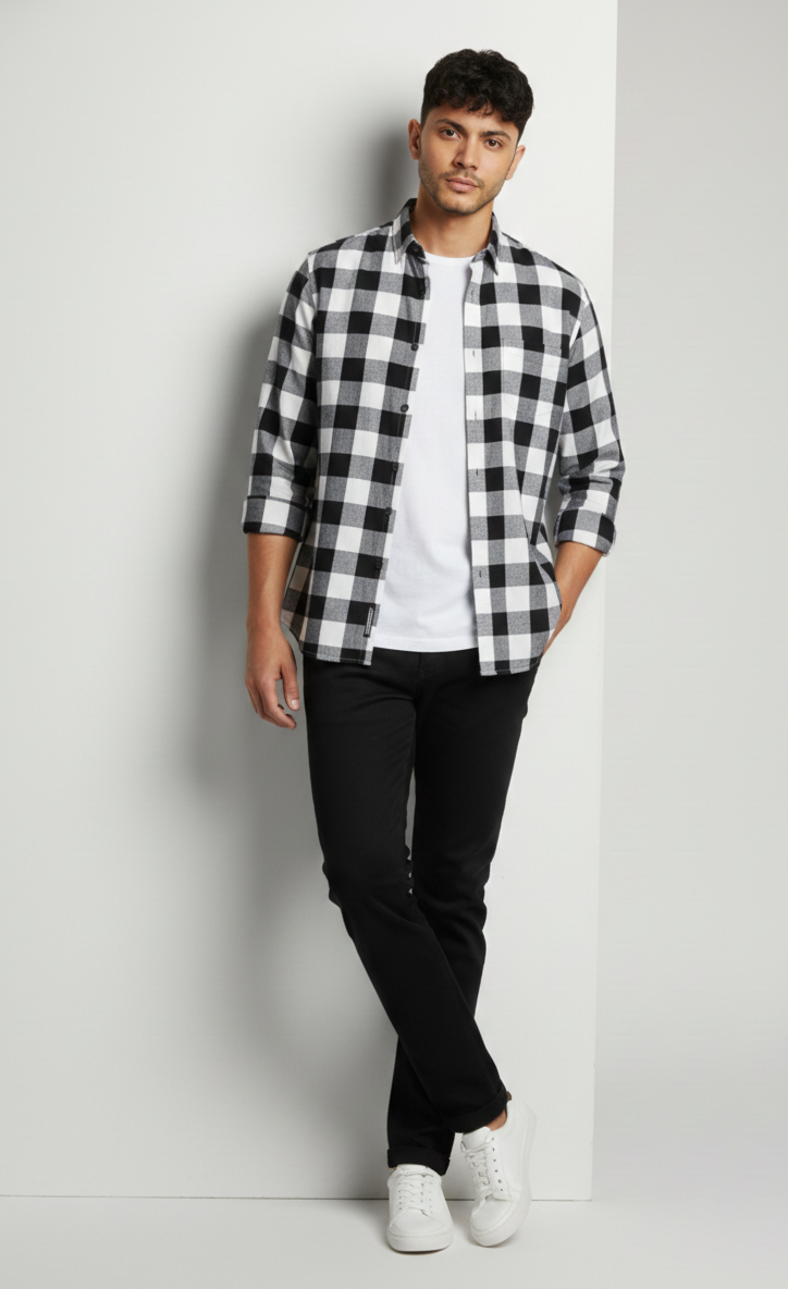 Monochrome Check Smart Casual Shirt – Black & White