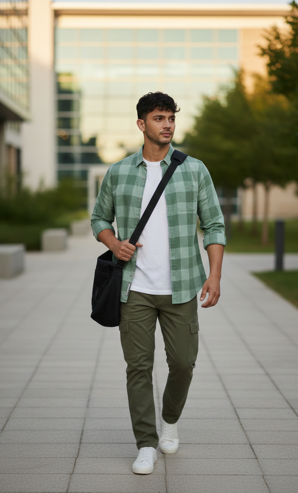 Mint Green Tonal Check Smart Casual Shirt