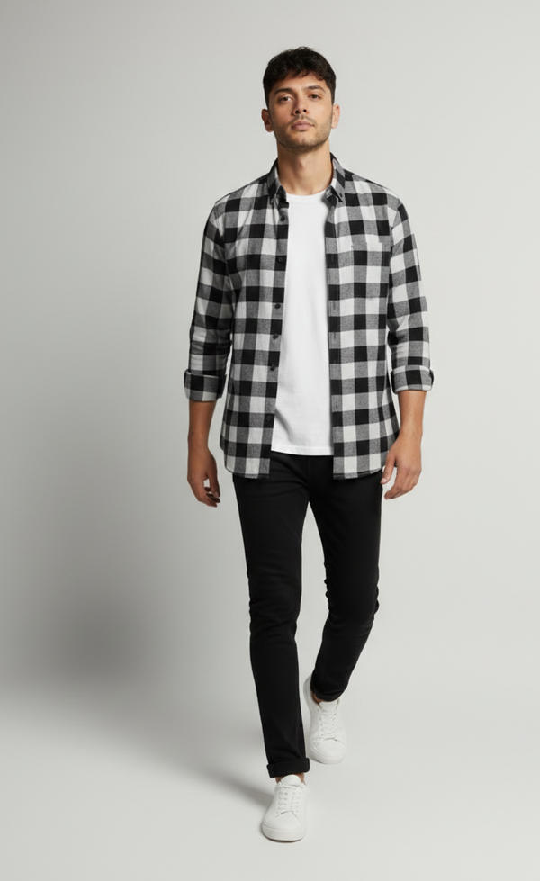 Monochrome Check Smart Casual Shirt – Black & White
