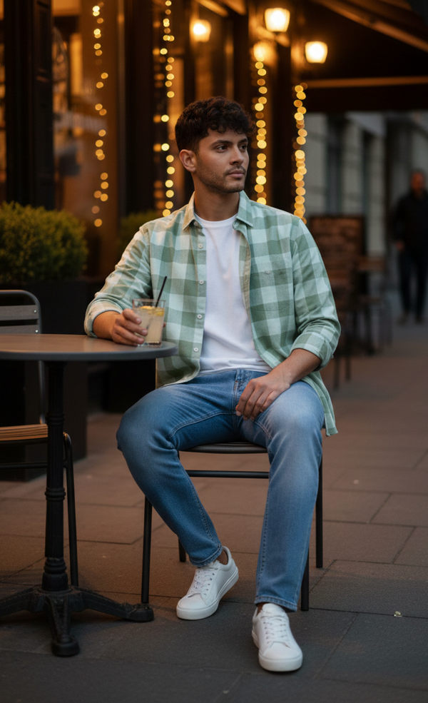 Mint Green Tonal Check Smart Casual Shirt