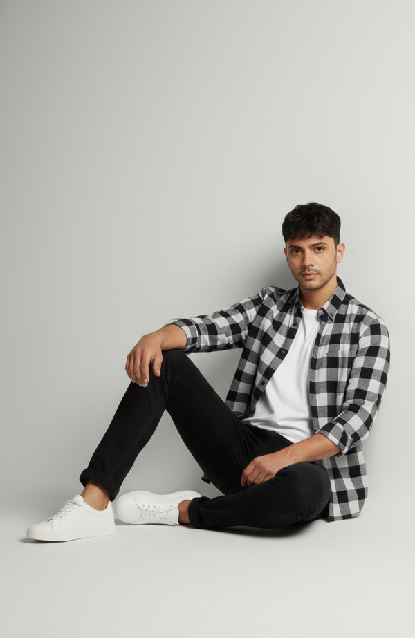 Monochrome Check Smart Casual Shirt – Black & White