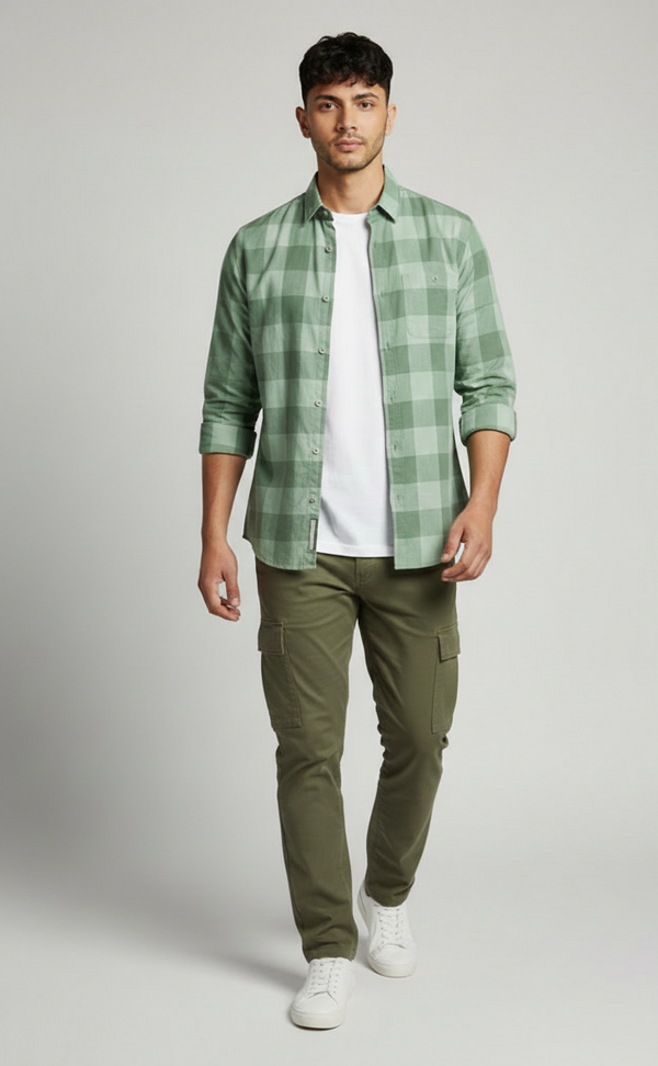 Mint Green Tonal Check Smart Casual Shirt