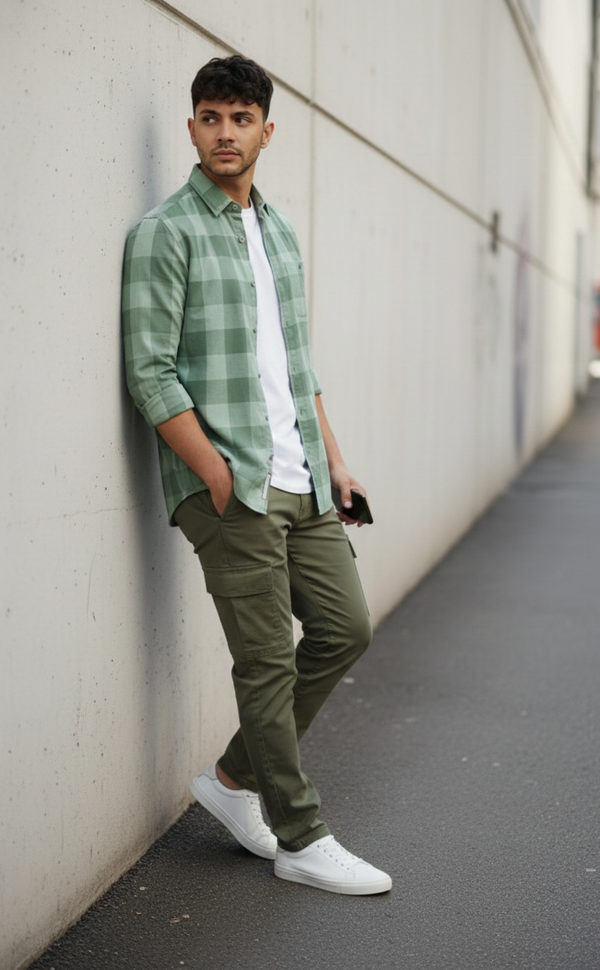 Mint Green Tonal Check Smart Casual Shirt