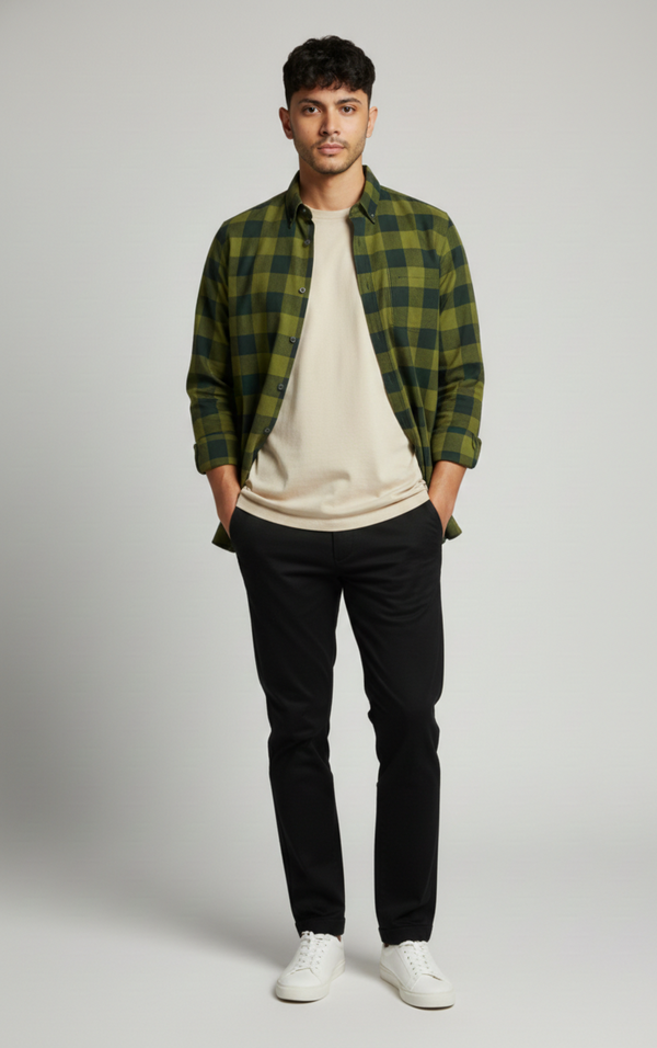 Men’s Olive Green Check Shirt – Refined Casual Wear