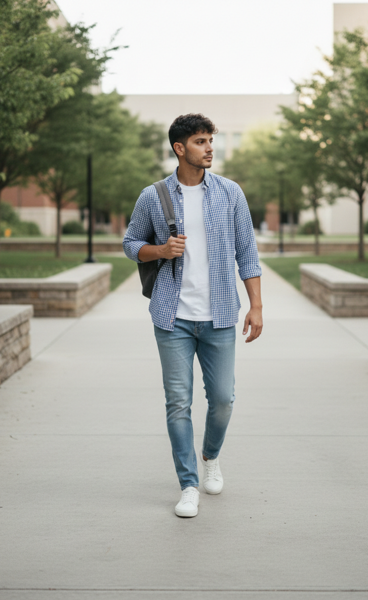 Sky Blue Micro Check Shirt - Modern Smart Fit