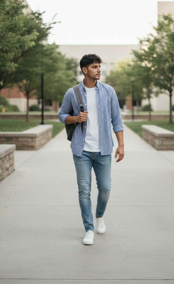 Sky Blue Micro Check Shirt - Modern Smart Fit