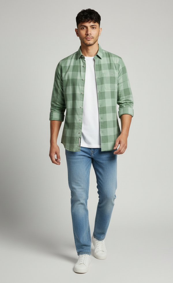 Mint Green Tonal Check Smart Casual Shirt