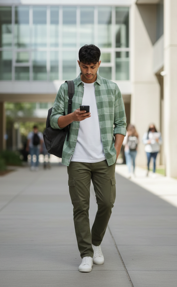 Mint Green Tonal Check Smart Casual Shirt