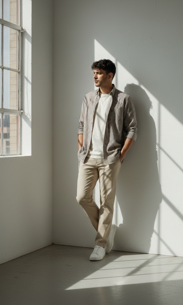 Brown & Ivory Micro Check Smart Casual Shirt