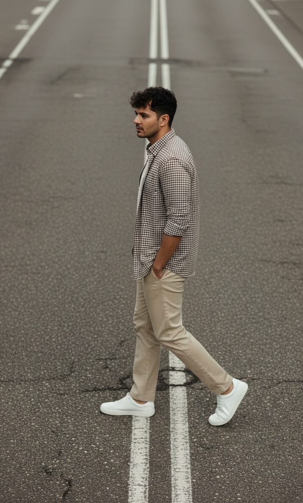 Brown & Ivory Micro Check Smart Casual Shirt