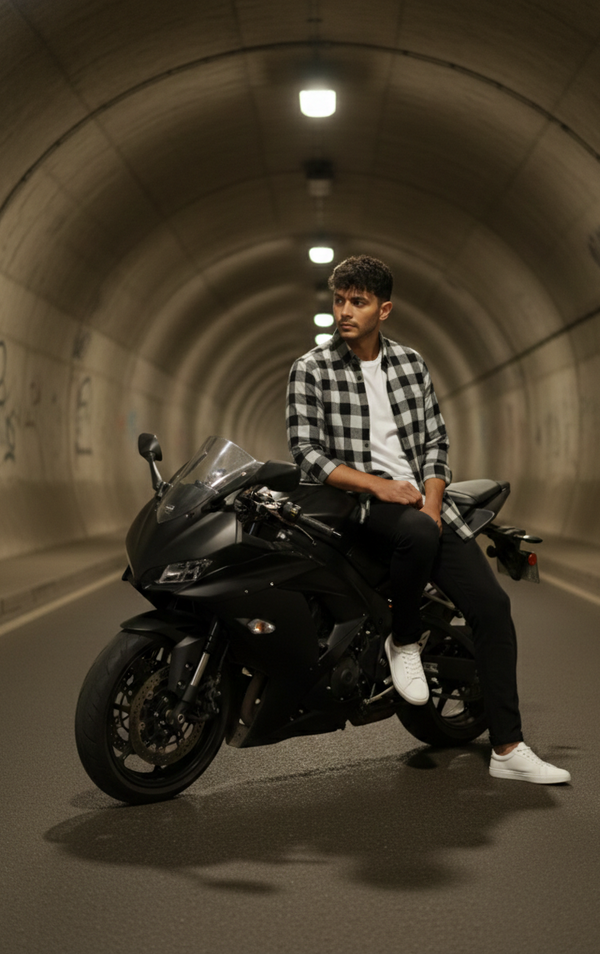 Monochrome Check Smart Casual Shirt – Black & White