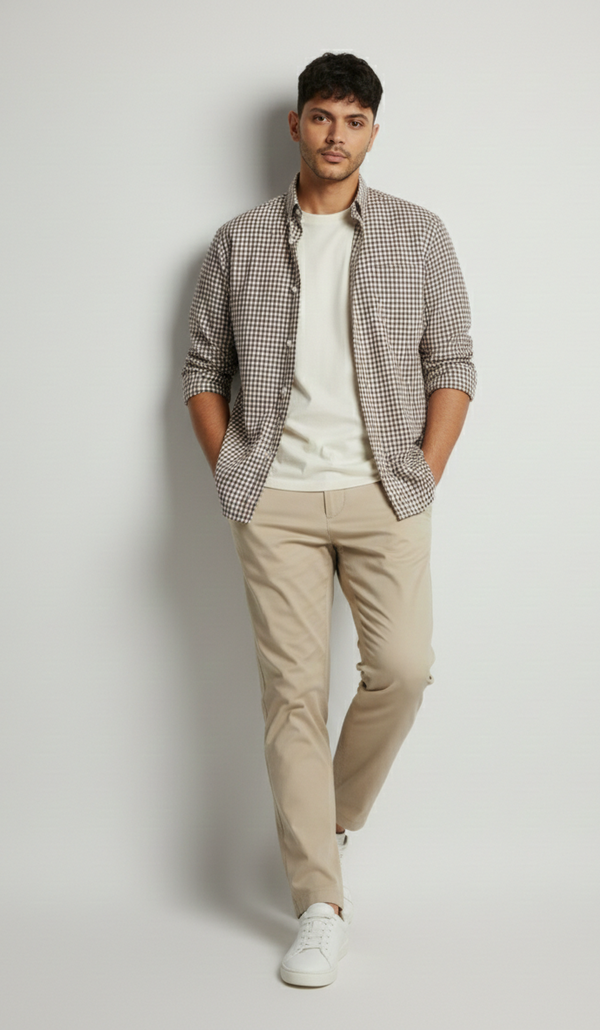 Brown & Ivory Micro Check Smart Casual Shirt