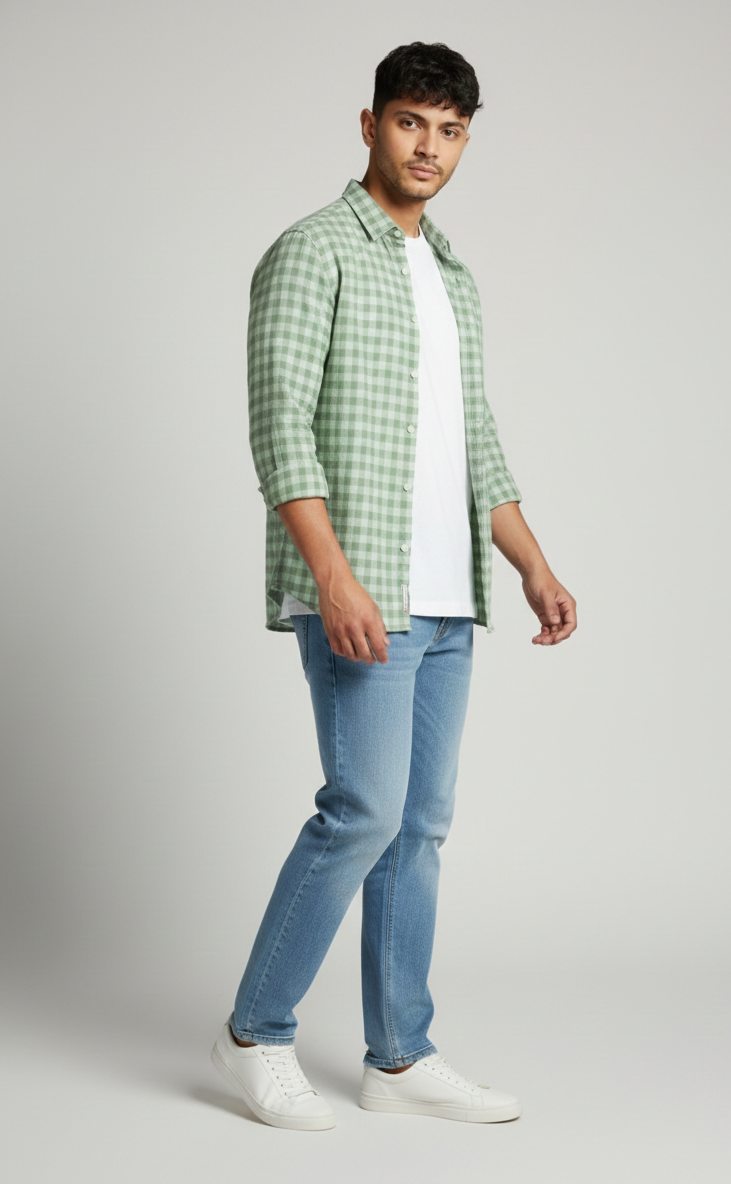 Sage Green Check Shirt For Men