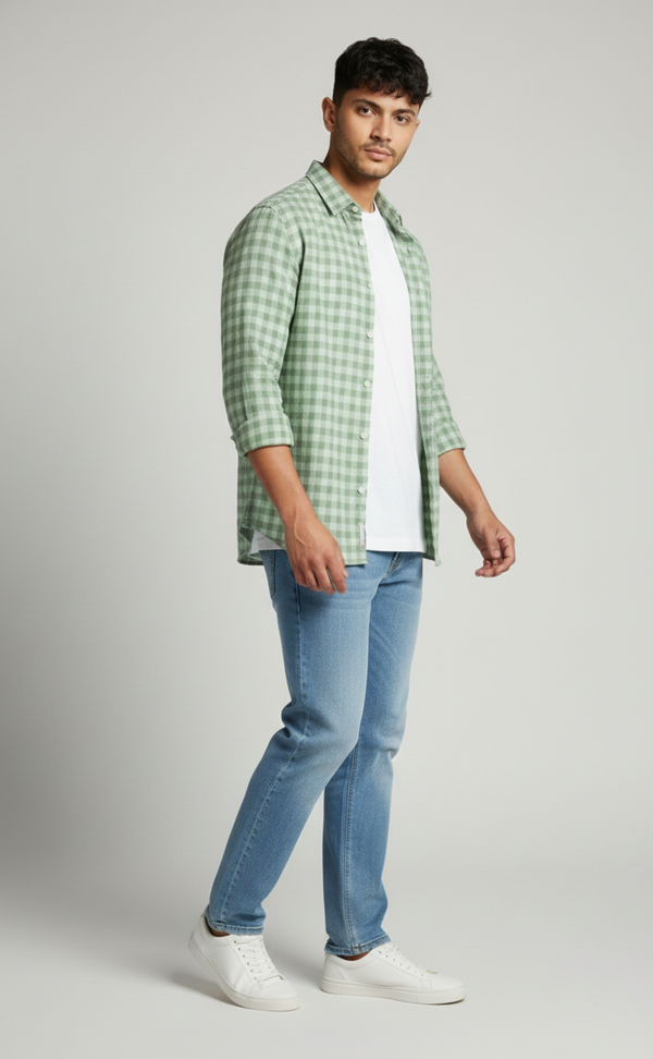 Sage Green Check Shirt For Men