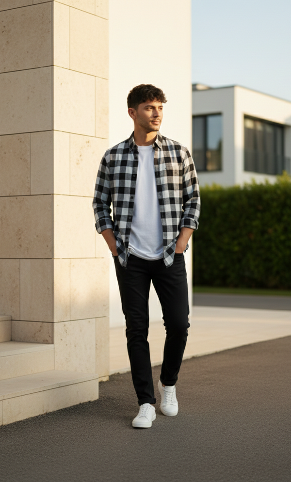 Monochrome Check Smart Casual Shirt – Black & White