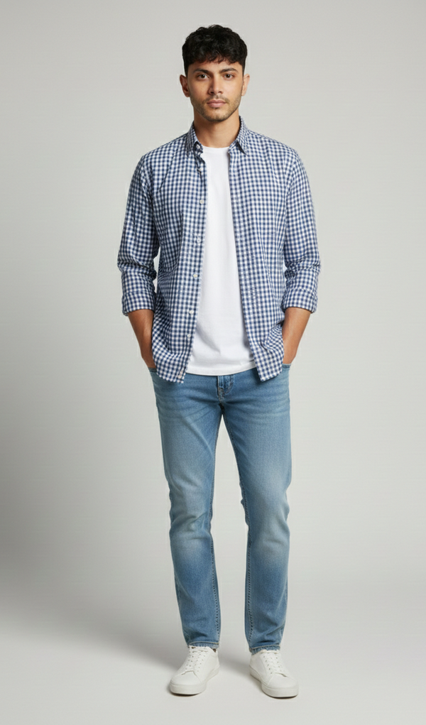 Sky Blue Micro Check Shirt - Modern Smart Fit