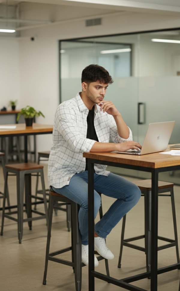 Classic Ivory & Grey Checked Smart Casual Shirt