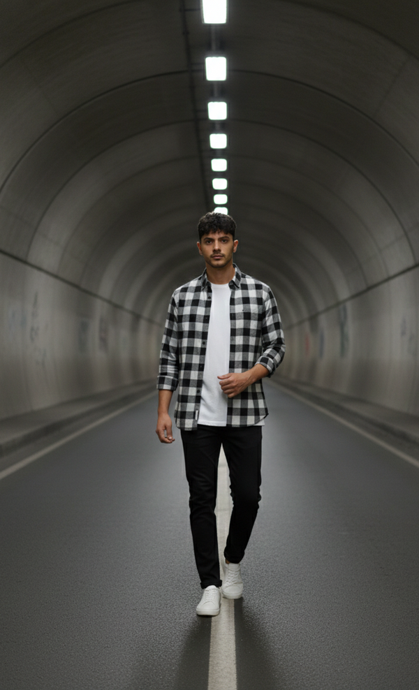 Monochrome Check Smart Casual Shirt – Black & White