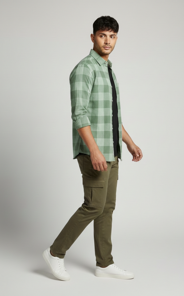 Mint Green Tonal Check Smart Casual Shirt