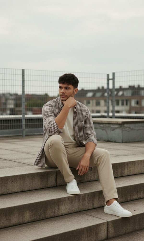 Brown & Ivory Micro Check Smart Casual Shirt