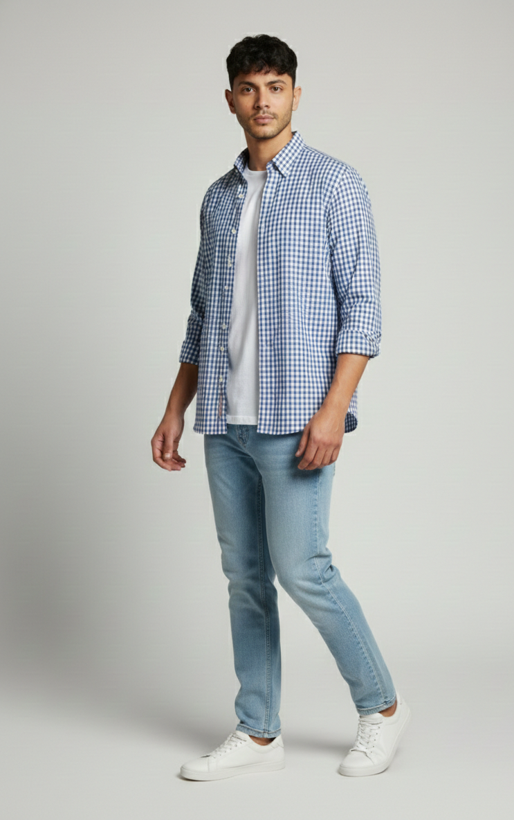 Sky Blue Micro Check Shirt - Modern Smart Fit