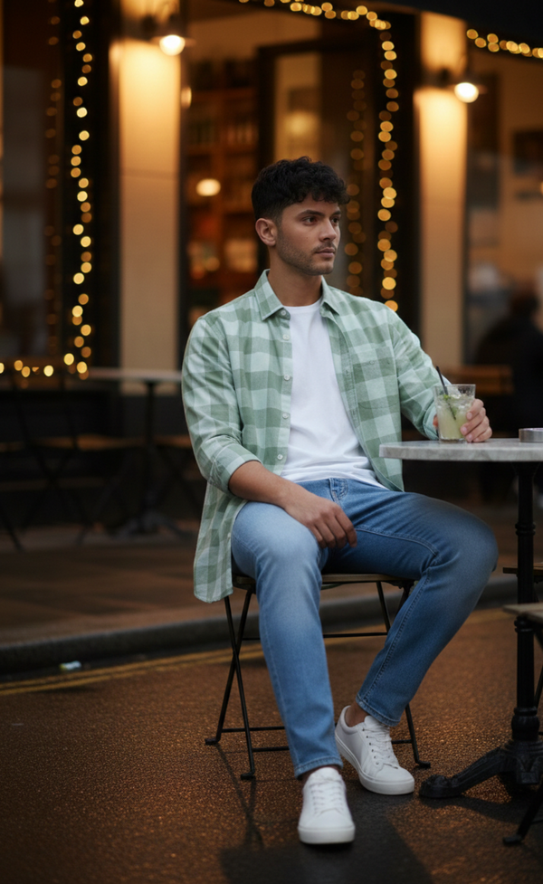 Mint Green Tonal Check Smart Casual Shirt