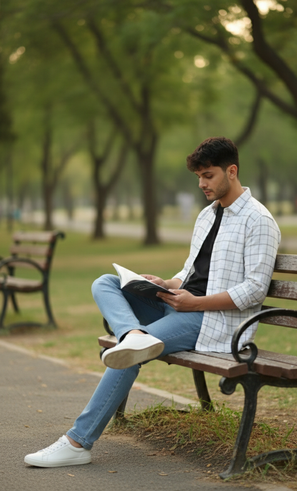 Classic Ivory & Grey Checked Smart Casual Shirt