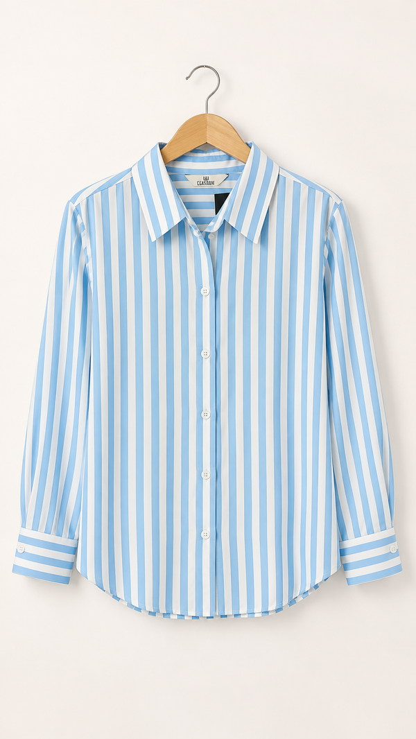 Women’s Sky Blue Striped Rayon Shirt | Relaxed Fit