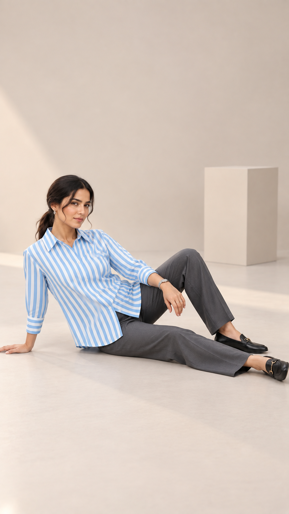 Women’s Sky Blue Striped Rayon Shirt | Relaxed Fit