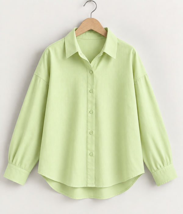 Women’s Pista Green Linen Drop Shoulder Shirt