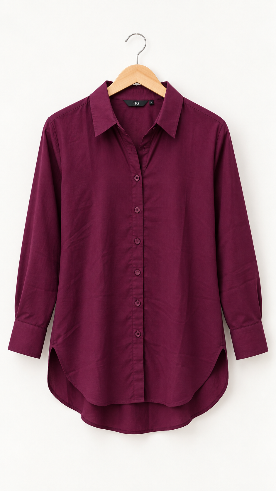 Women’s Wine Cotton-Viscose Kurti Style Shirt | Relaxed Fit