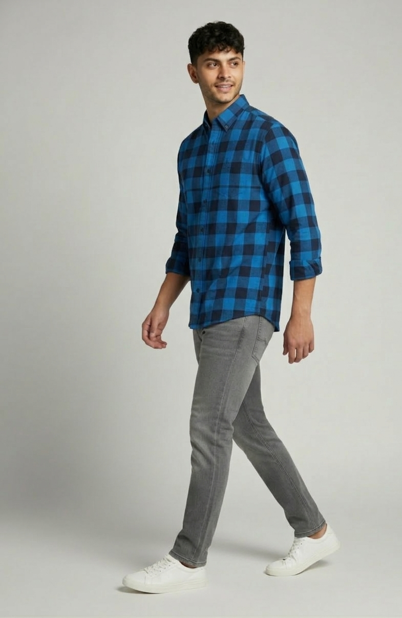 Men’s Blue & Black Check Shirt – Smart Fit Casual Wear