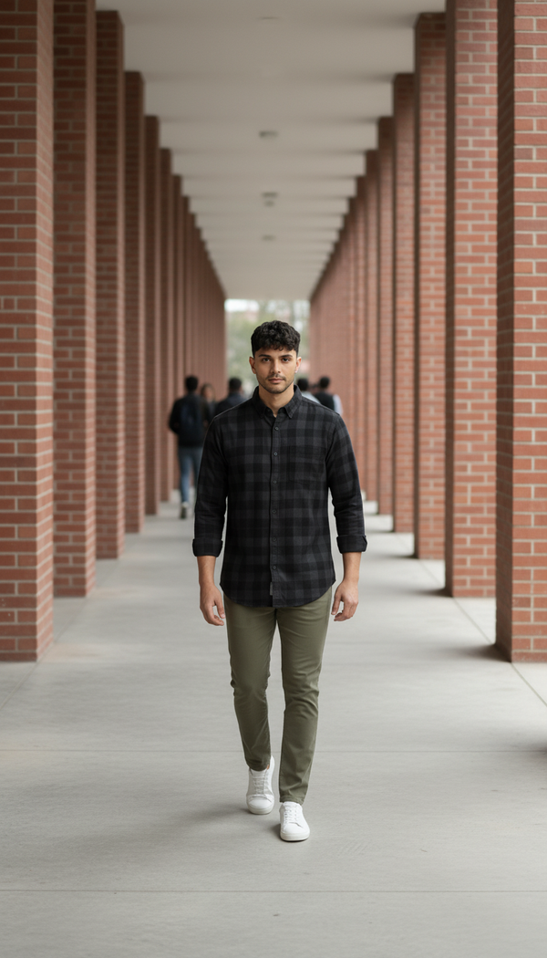 Black Checked Smart Casual Shirt