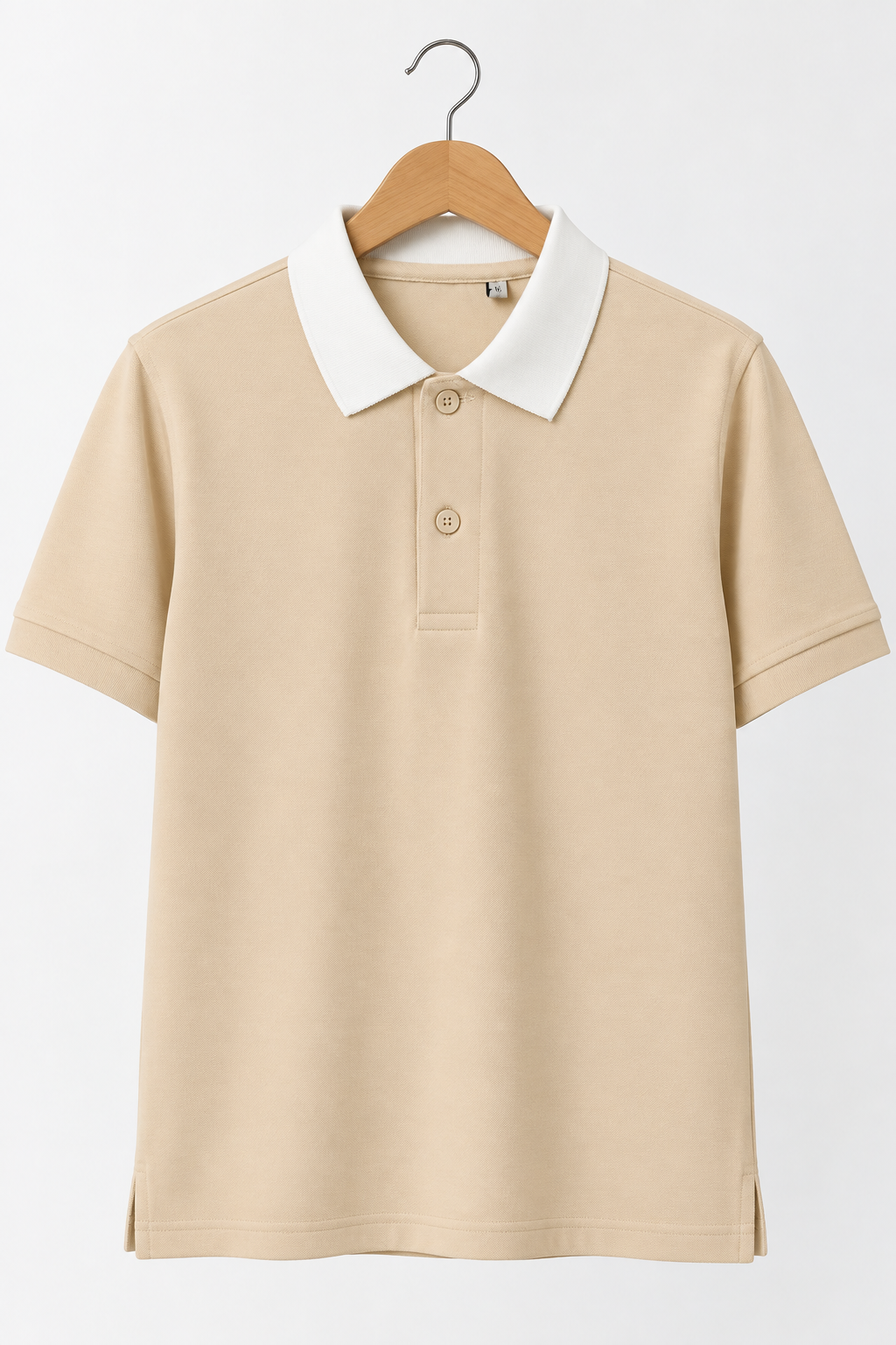 Men’s Beige Cotton Matty Lycra Polo T-Shirt with Off-White Collar